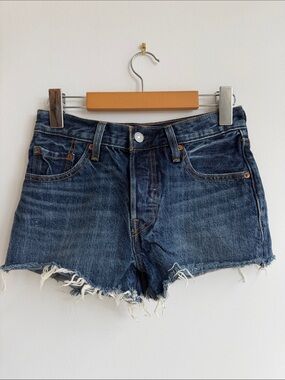 Levi's 501 short Dark Blue Frayed Hem Denim Shorts